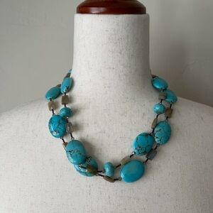 Double Strand Turquoise Bead Necklace Southwestern Statement Chunky